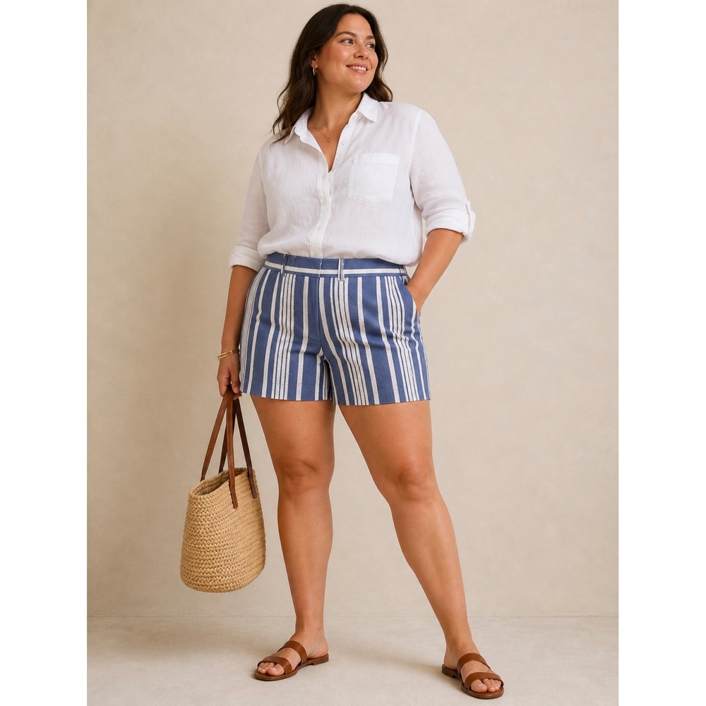 Ann Taylor Blue/Cream Striped Chino Shorts, Size 16